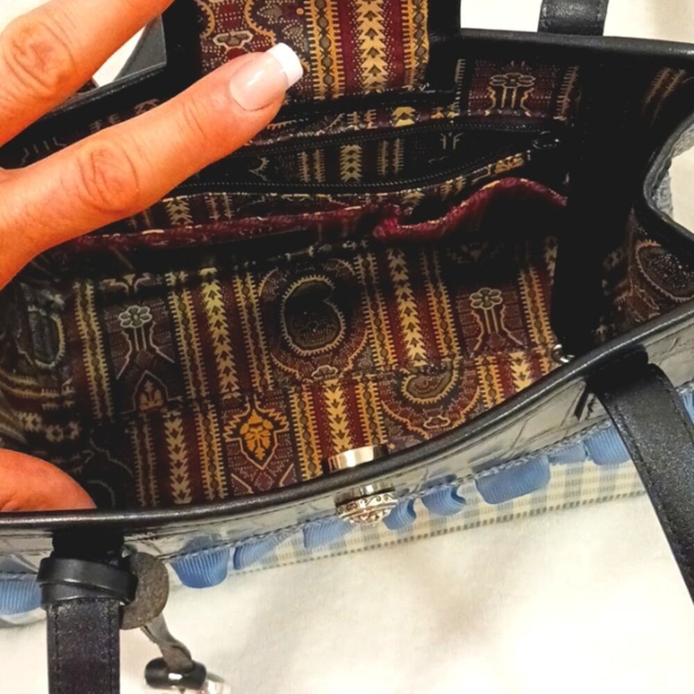 Brighton LEATHER Shoulder Bag Croc Embossed Leather & Whimsical Fabric C144458 - Picture 6 of 16